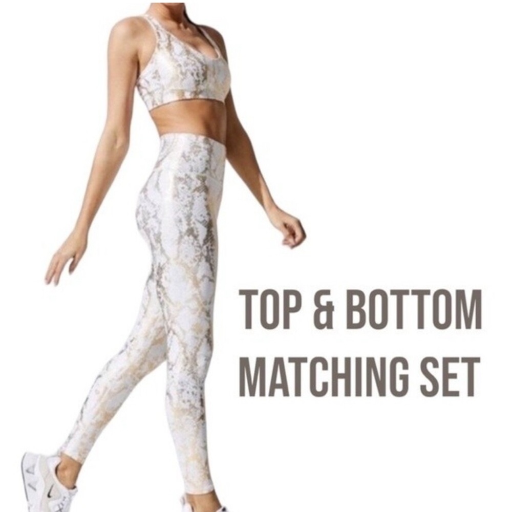 Carbon38 Leggings and Top Matching Set Medium Snake-print Gold Metallic